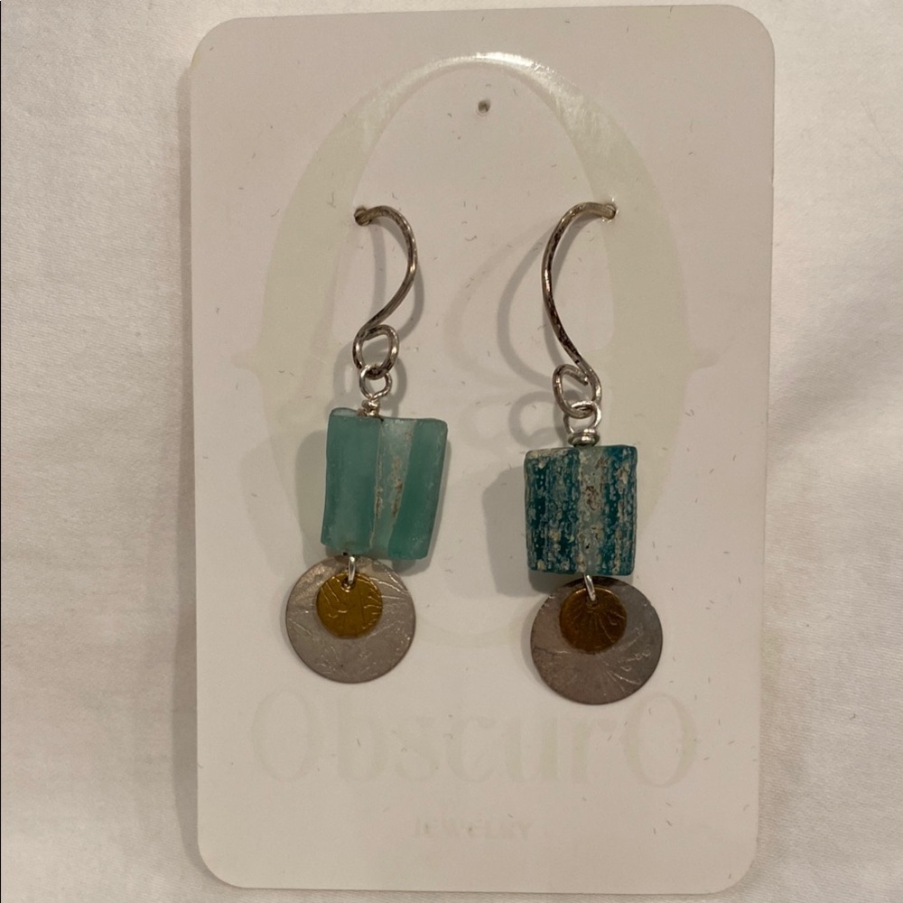 Silver and Teal Dangle Earrings